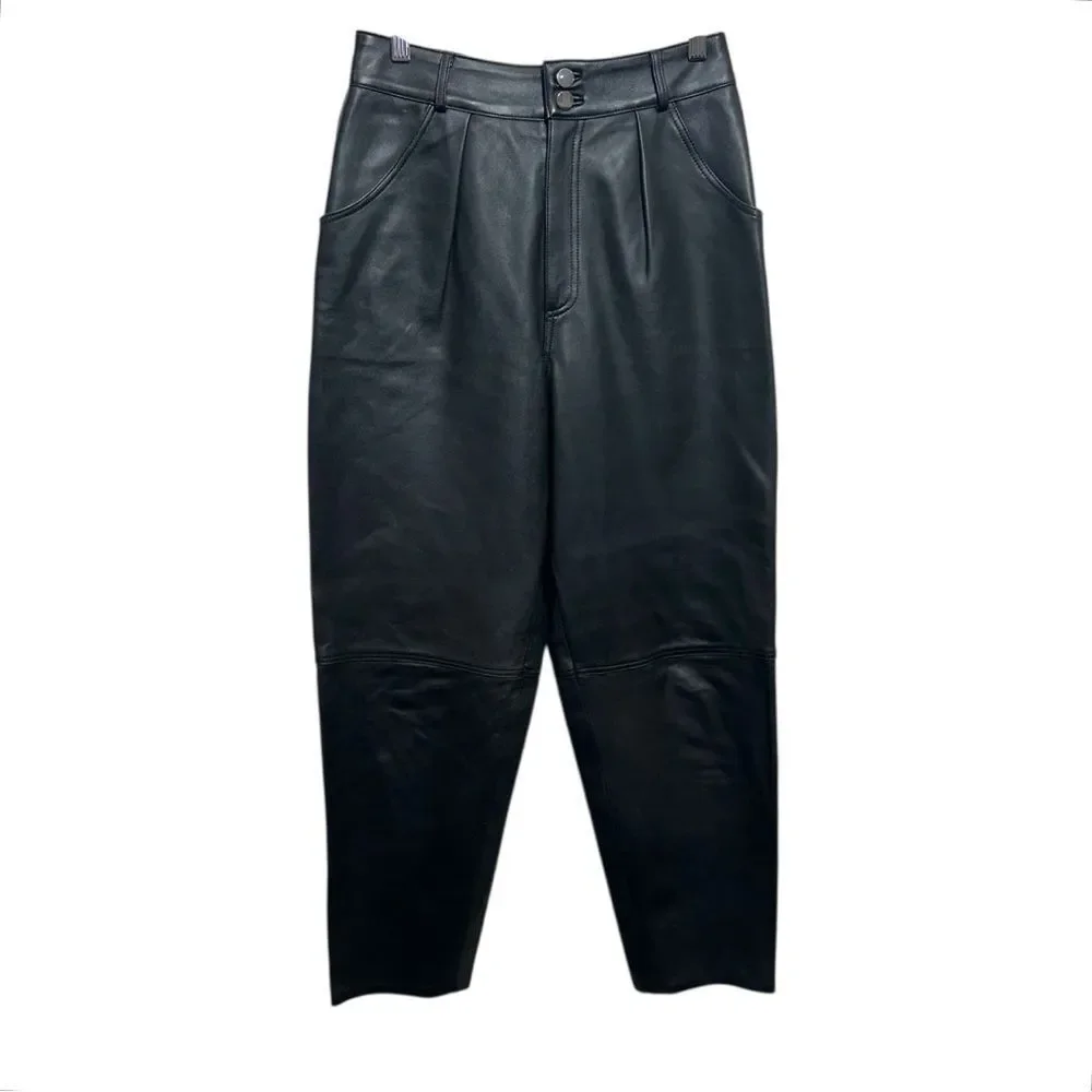 L'Academie Black Rye Barrel Leg Leather‎ Pant, Small